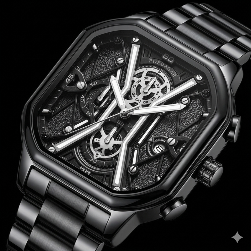 POEDAGAR Original Fashion Men Wristwatches Luxury Chronograph Luminous Date Man Watch Square Dial Leather Quartz Men's Watches - Image 4
