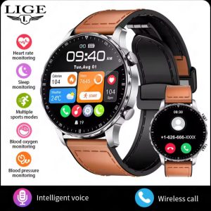 LIGE BW664 New Magnetic Leather Strap Smartwatch Men Health Monitor Man Watches Bluetooth Calling Sports Smart Watch For mens
