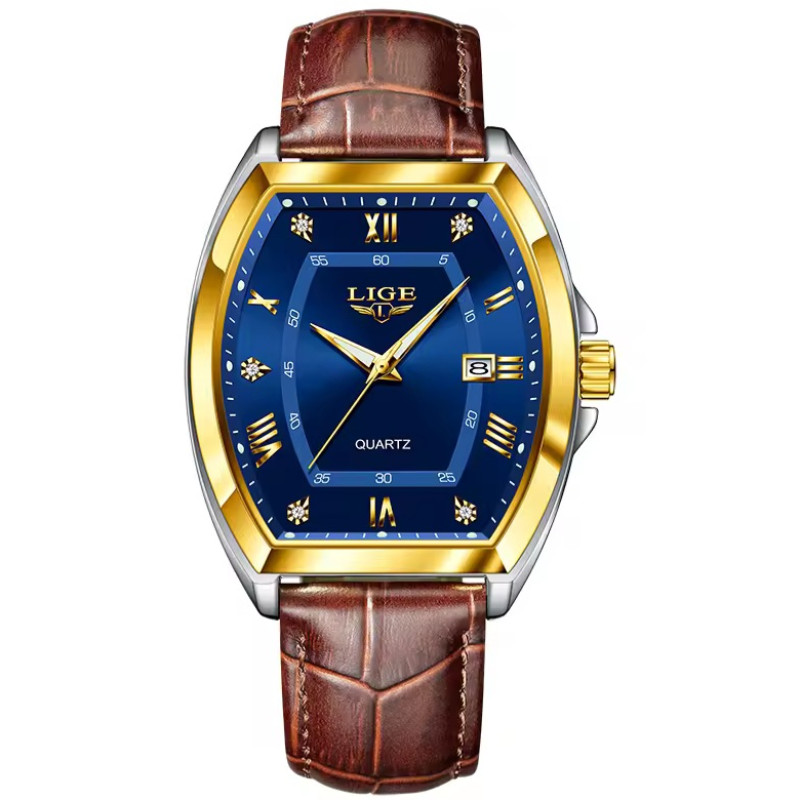 LIGE 89154 Men's Watches Luxury Original Top Brand Quartz Watch for Men Leather Waterproof Luminous Diamond Dial Date Male Wristwatch - Image 2