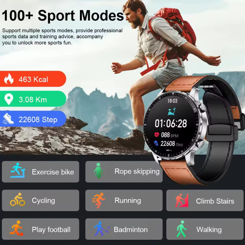 LIGE BW664 New Magnetic Leather Strap Smartwatch Men Health Monitor Man Watches Bluetooth Calling Sports Smart Watch For mens - Image 2