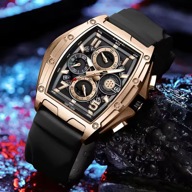 LIGE 89110A Silicon strap Chronograph active Men's Watches with Box - Image 3