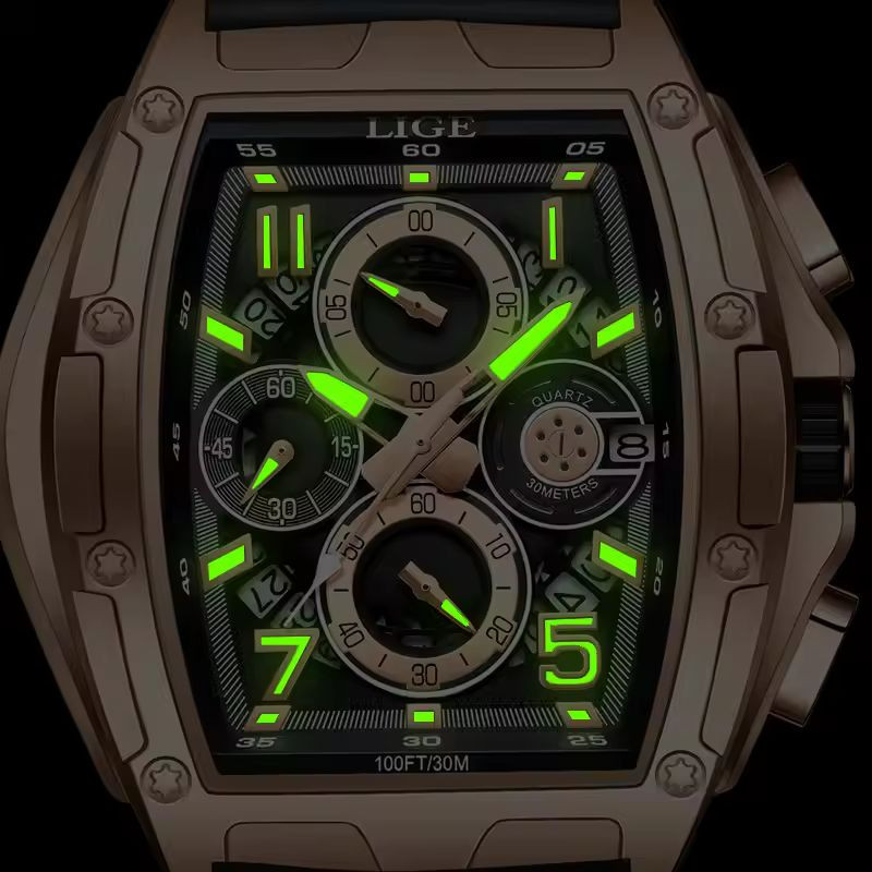 LIGE 89110A Silicon strap Chronograph active Men's Watches with Box - Image 4