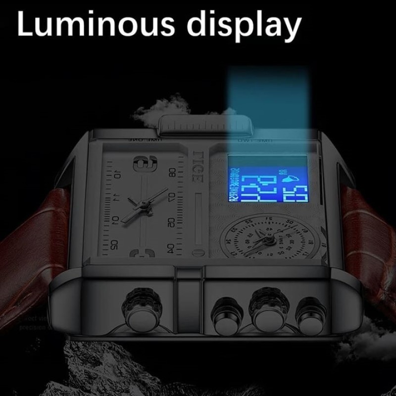 LIGE 8925C Double Quartz Movement Square Wrist Watches for men with brand box - Image 3