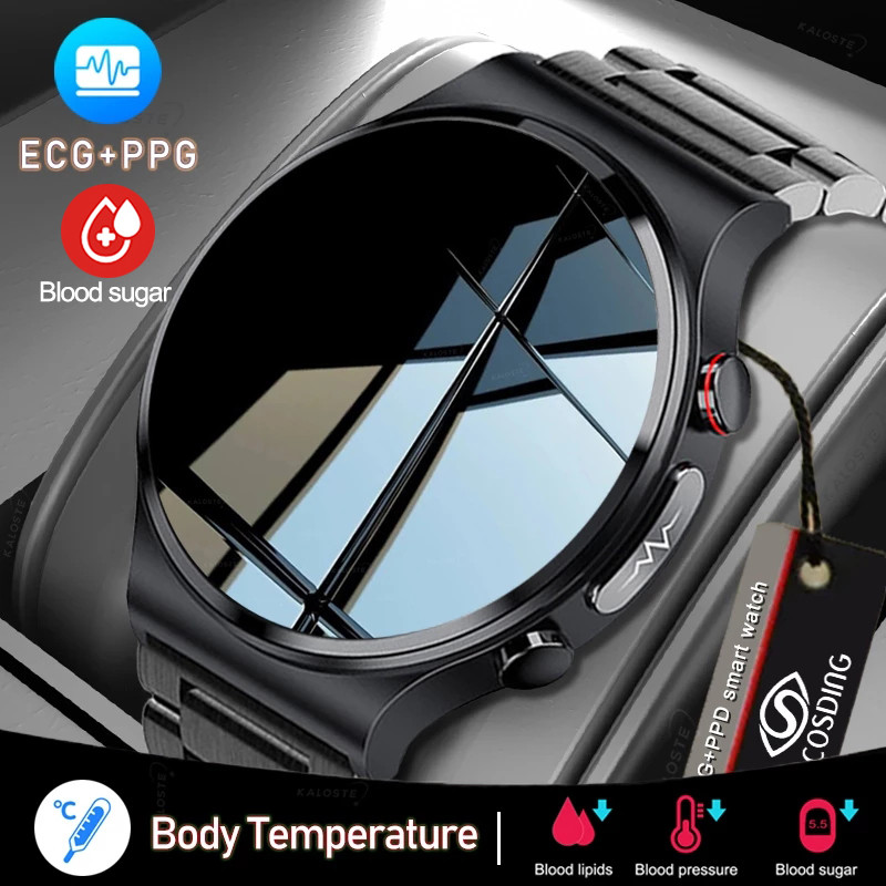 ECG +PPG,+ Blood sugar +Glucose Blood Pressure Oxygen Temperature Monitor smart watch for mens