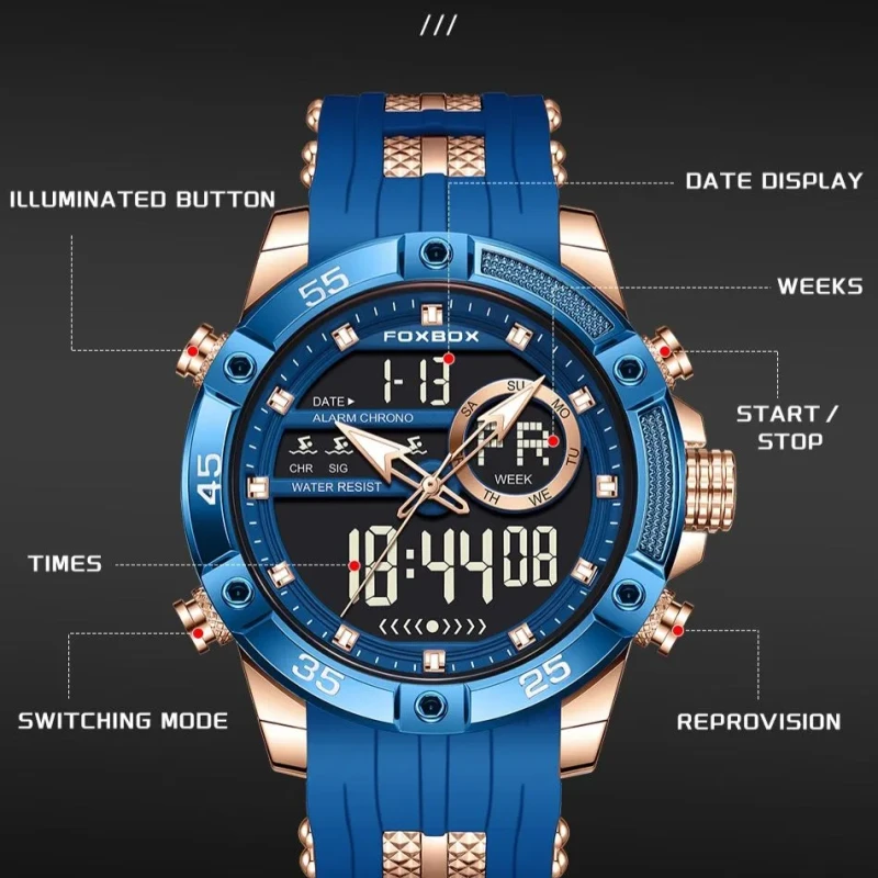 Foxbox FB0082 Multifunction Mens Sports Watch Waterproof Luminous Alarm Clock Men LED Digital Watch Large Dial Electronic Wristwatch Man - Image 4