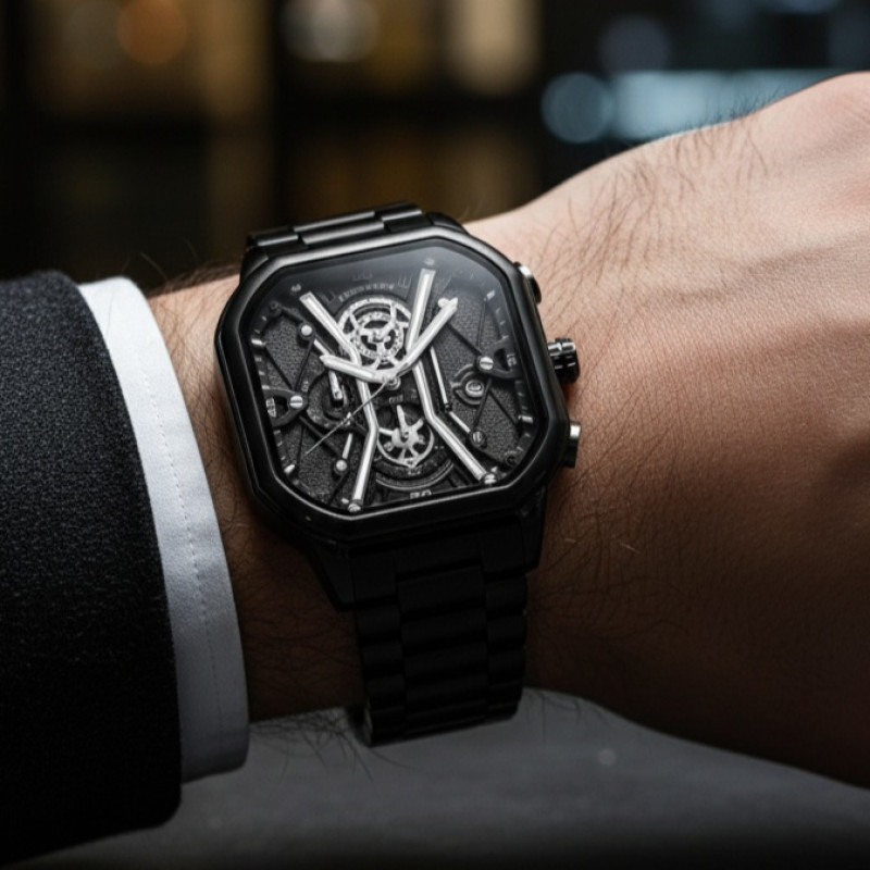 POEDAGAR Original Fashion Men Wristwatches Luxury Chronograph Luminous Date Man Watch Square Dial Leather Quartz Men's Watches - Image 2