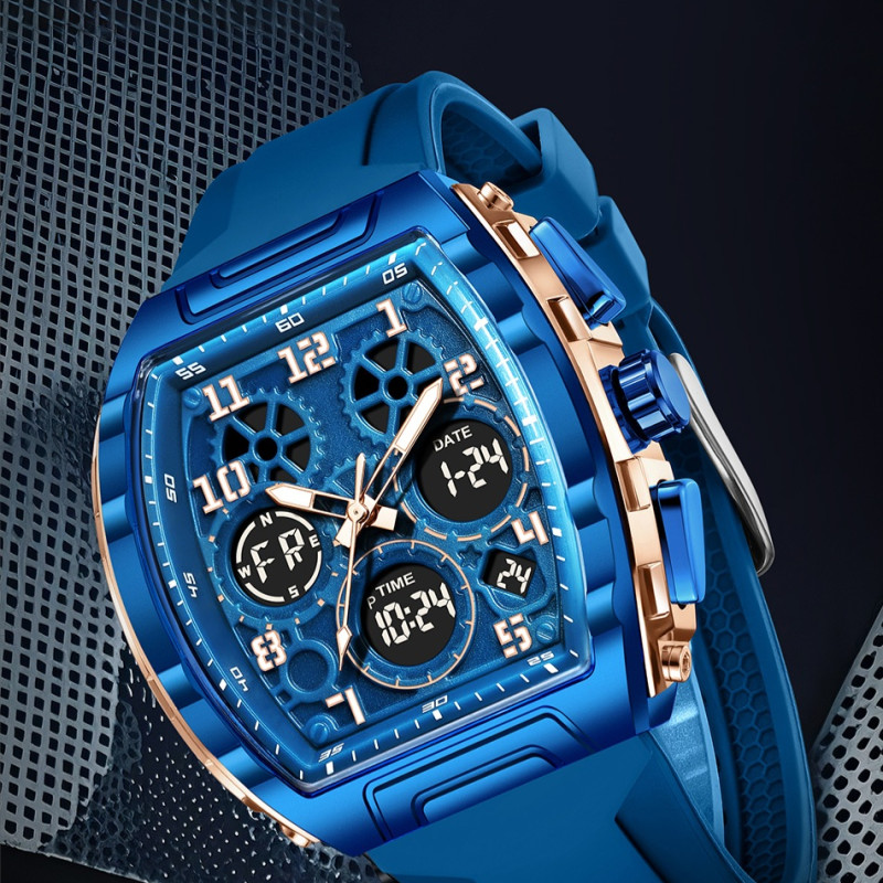 FOXBOX FB0096 new dual display men's watch silicone military watch luminous waterproof business casual quartz watches for men reloj+BOX - Image 2