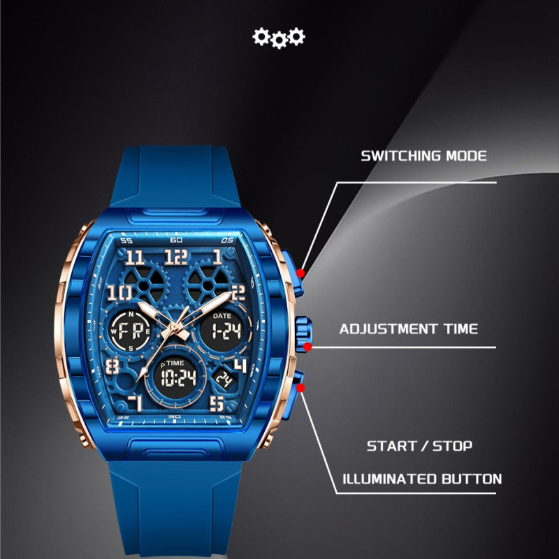 FOXBOX FB0096 new dual display men's watch silicone military watch luminous waterproof business casual quartz watches for men reloj+BOX - Image 3