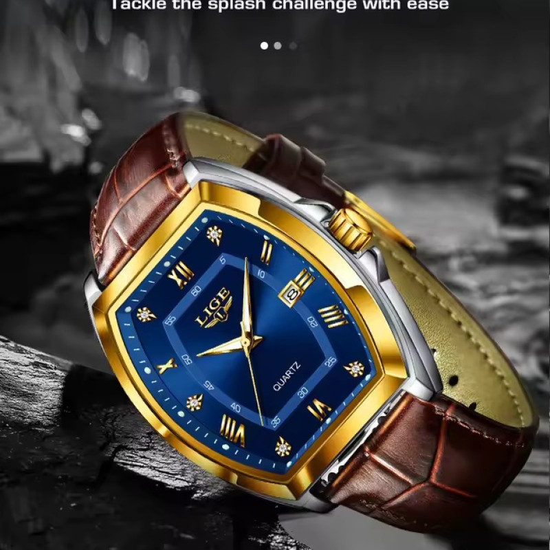 LIGE 89154 Men's Watches Luxury Original Top Brand Quartz Watch for Men Leather Waterproof Luminous Diamond Dial Date Male Wristwatch - Image 4